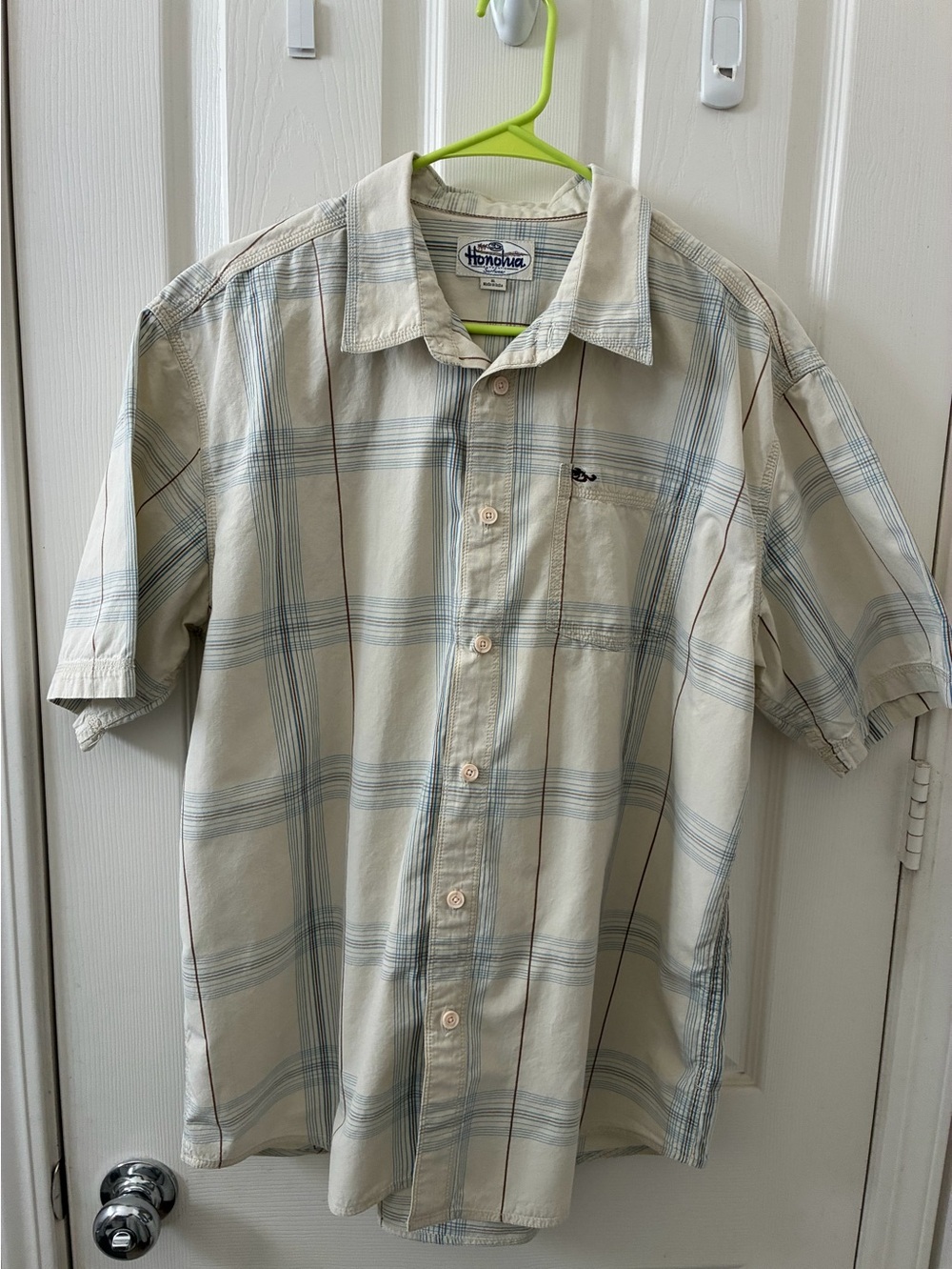 Men’s Honolua Beige Plaid Short-Sleeve Button-Up Shirt